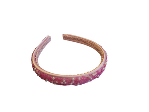 Pink Glitter Beaded Satin Alice Headband 15mm wide