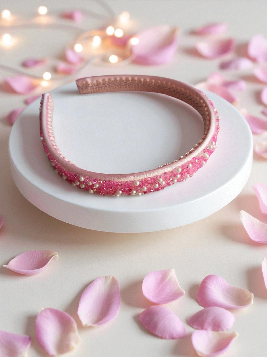 Pink Glitter Beaded Satin Alice Headband 15mm wide