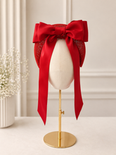 Load image into Gallery viewer, Red Satin Back Bow Headband Fascinator "Milly"