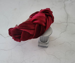 Dark Red Velvet Woven Plaited Headband, Christmas Headpiece, 5.5 cms Wide, Fascinator