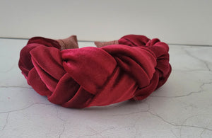 Dark Red Velvet Woven Plaited Headband, Christmas Headpiece, 5.5 cms Wide, Fascinator