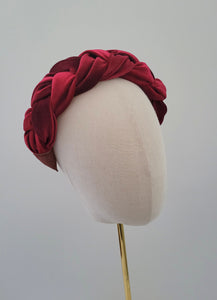 Dark Red Velvet Woven Plaited Headband, Christmas Headpiece, 5.5 cms Wide, Fascinator