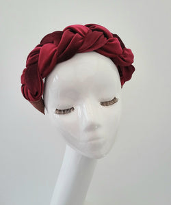 Dark Red Velvet Woven Plaited Headband, Christmas Headpiece, 5.5 cms Wide, Fascinator