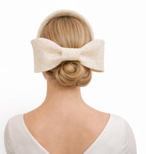 Load image into Gallery viewer, Ivory Ridged Headband Fascinator with Back Bow | Elegant Occasion Headpiece "Cherry"