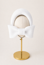 Load image into Gallery viewer, Ridged 4" Wide Fascinator Headband with Back Bow – Wedding &amp; Race Day Hat "Willow"