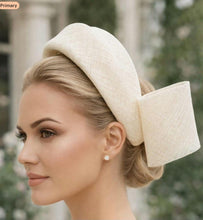 Load image into Gallery viewer, Ivory Ridged Headband Fascinator with Back Bow | Elegant Occasion Headpiece "Cherry"