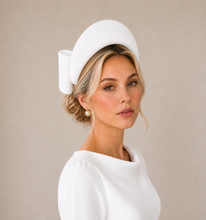 Load image into Gallery viewer, Ridged 4" Wide Fascinator Headband with Back Bow – Wedding &amp; Race Day Hat "Willow"