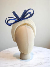 Load image into Gallery viewer, Ivory and Beige Bow Fascinator Headband, with Beading, Races hat