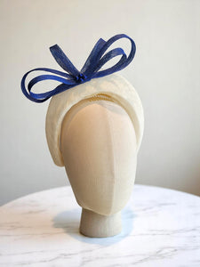 Ivory and Beige Bow Fascinator Headband, with Beading, Races hat
