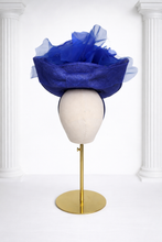 Load image into Gallery viewer, Royal Blue Sinamay Percher Hat — Silk Organza Flower &amp; Bow Detail Headband