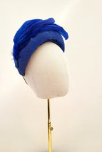 Load image into Gallery viewer, Royal Blue Feather Bandeau Fascinator Headband, Royal Ascot Enclosure Headpiece,