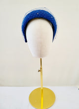 Load image into Gallery viewer, Cobalt Blue Fascinator Headband, with Swarovski Crystal Veiling, Halo Shape, 6.5 cms Wide