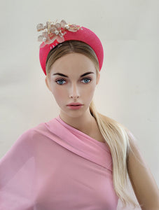 Pink Halo Fascinator Headband, with metal flower vine and Beads