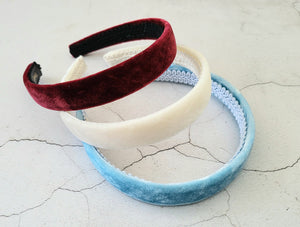 Luxury Silk Velvet Alice Band, Headband, 2 cm wide, Blue, Wine, Ivory, Stocking Filler