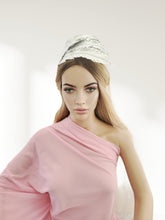 Load image into Gallery viewer, Silver Diamante Feather Design Fascinator, Leather Headpiece,