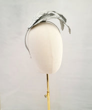 Load image into Gallery viewer, Silver Diamante Feather Design Fascinator, Leather Headpiece,
