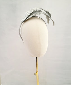 Silver Diamante Feather Design Fascinator, Leather Headpiece,