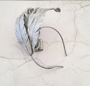 Silver Diamante Feather Design Fascinator, Leather Headpiece,