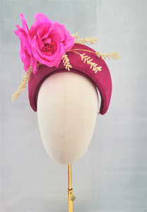 Magenta Pink Halo Crown Fascinator Headband, with Silk Flowers, Races Headpiece, 10 cms Wide