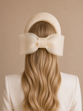 Load image into Gallery viewer, Ivory Back Bow Headband Fascinator – Elegant Races Hat - Halo style
