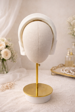 Load image into Gallery viewer, White Bow Ridged Headband Fascinator with Back Bow "Cherry"