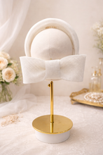 Load image into Gallery viewer, Pale Grey Sinamay Ridged Fascinator Headband with Elegant Back Bow