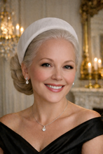 Load image into Gallery viewer, White Bow Ridged Headband Fascinator with Back Bow "Cherry"