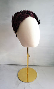 Wine Red Diamante Feather Headdress, Fascinator, Headpiece,