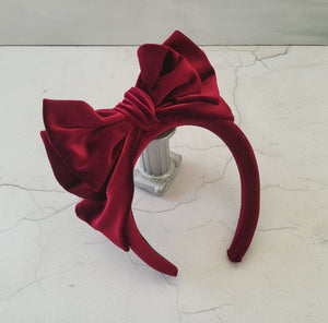 Wine Red Velvet Bow Padded headband