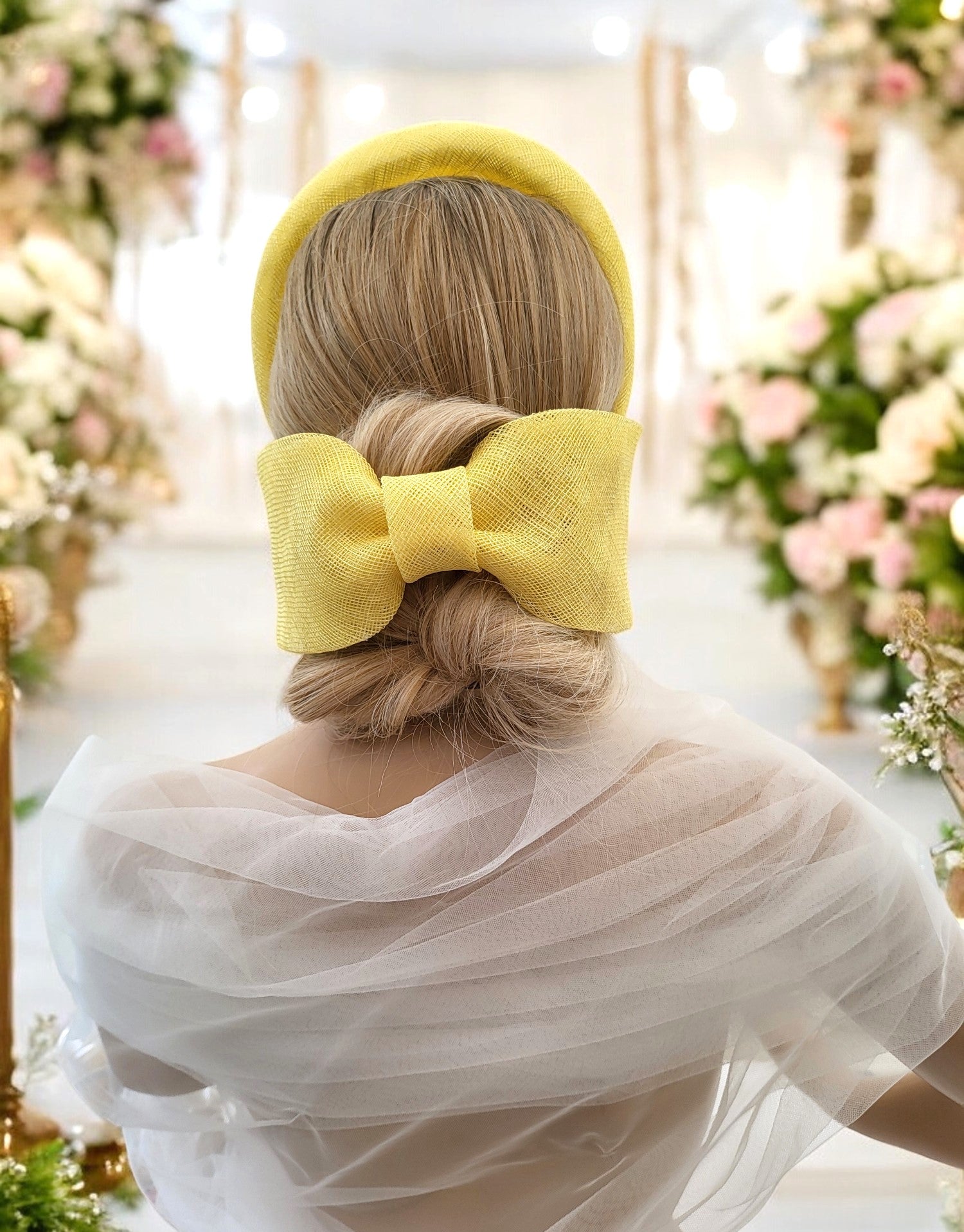 Bandeaux‎ White Feathered with Yellow Bow Headband Unique Bargains Bow Headband Fashion Cute Polyester Hairband  main image 3