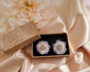 CLIP ON Pink Sequin Flower Stud Earrings
