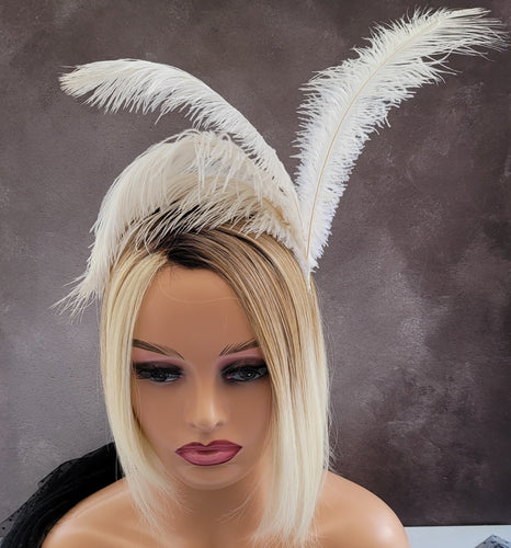 Burlesque ivory feather headdress