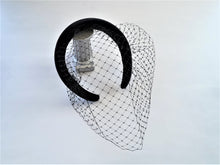 Load image into Gallery viewer, Copy of Black Velvet Veil Net Fascinator Headband Padded, with Blusher Veil, Halo Races Headpiece, 2.5 cms wide,