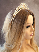 Load image into Gallery viewer, Goddess Pearl Bead Tiara, Gold wire Grecian Style Headpiece, Bridal