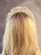 Load image into Gallery viewer, Goddess Pearl Bead Tiara, Gold wire Grecian Style Headpiece, Bridal