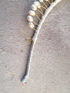 Goddess Pearl Bead Tiara, Gold wire Grecian Style Headpiece, Bridal