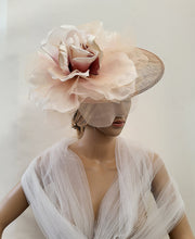 Load image into Gallery viewer, Blush Flower Fascinator, Percher Hat, Latte Saucer, Races , Hatinator, wedding headpiece