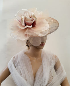 Blush Flower Fascinator, Percher Hat, Latte Saucer, Races , Hatinator, wedding headpiece