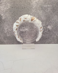 White ribbon and Beige Silk Padded Headband