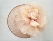 Load image into Gallery viewer, Blush Flower Fascinator, Percher Hat, Latte Saucer, Races , Hatinator, wedding headpiece