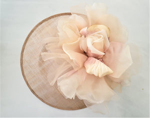 Blush Flower Fascinator, Percher Hat, Latte Saucer, Races , Hatinator, wedding headpiece