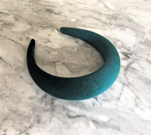 Dark Green Velvet Padded Wide headband 4 cm wide
