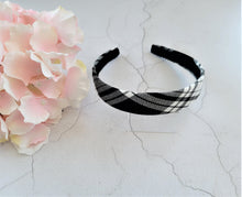 Load image into Gallery viewer, Black and White Tartan Check Alice Band Headband