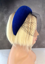 Load image into Gallery viewer, Blue Fascinator Padded Headband, with Navy Blusher Veil, Extra Wide 6 cms, Padded Design