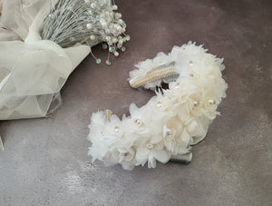 Ivory Flower Silk Headband Padded,With Pearls and Diamante Flower Crown,  Duchess Satin, 6 cms wide , Bridal Headpiece
