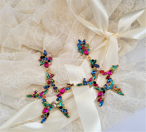 Big Diamante Star Hoop Drop Earrings clip on or pierced