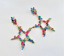 Load image into Gallery viewer, Big Diamante Star Hoop Drop Earrings clip on or pierced