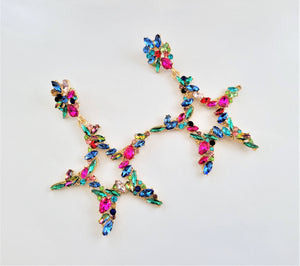 Big Diamante Star Hoop Drop Earrings clip on or pierced
