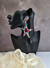 Load image into Gallery viewer, Big Diamante Star Hoop Drop Earrings clip on or pierced