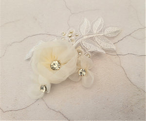 Ivory Chiffon Flower and Lace Diamante Headpiec